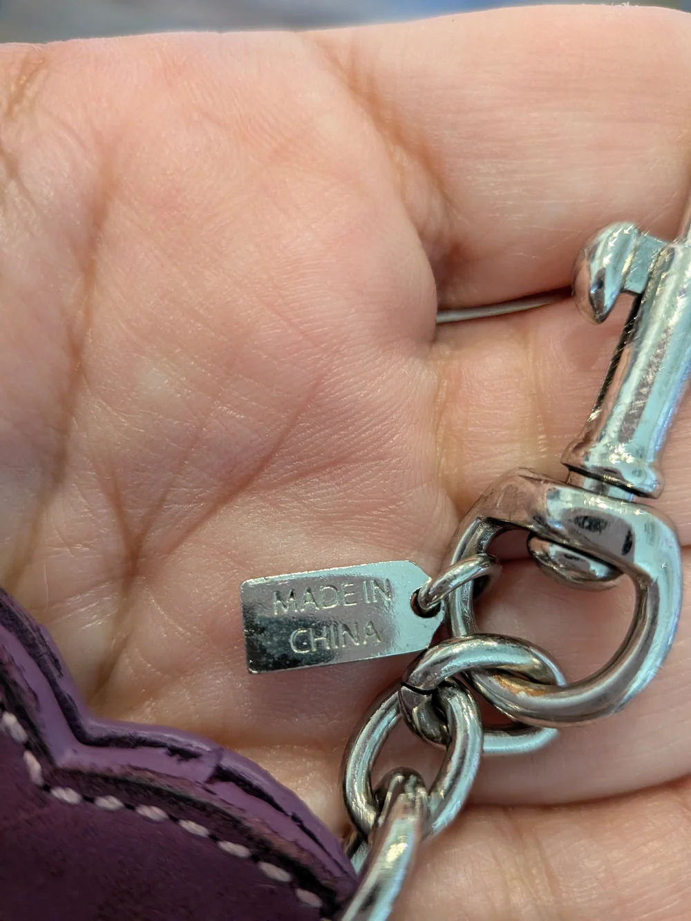 Coach Purple Heart Leather Keychain Charm